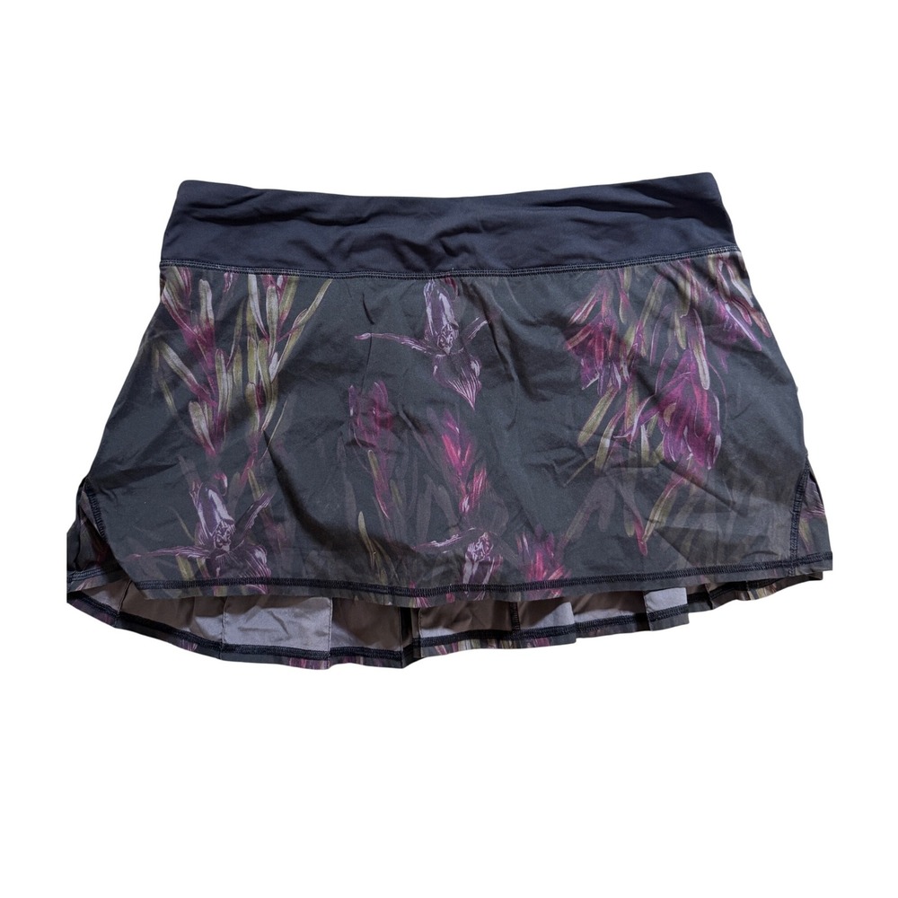 Lululemon Pace Setter Skort 12 Floral Ruffle Black Purple Athletic Activewear